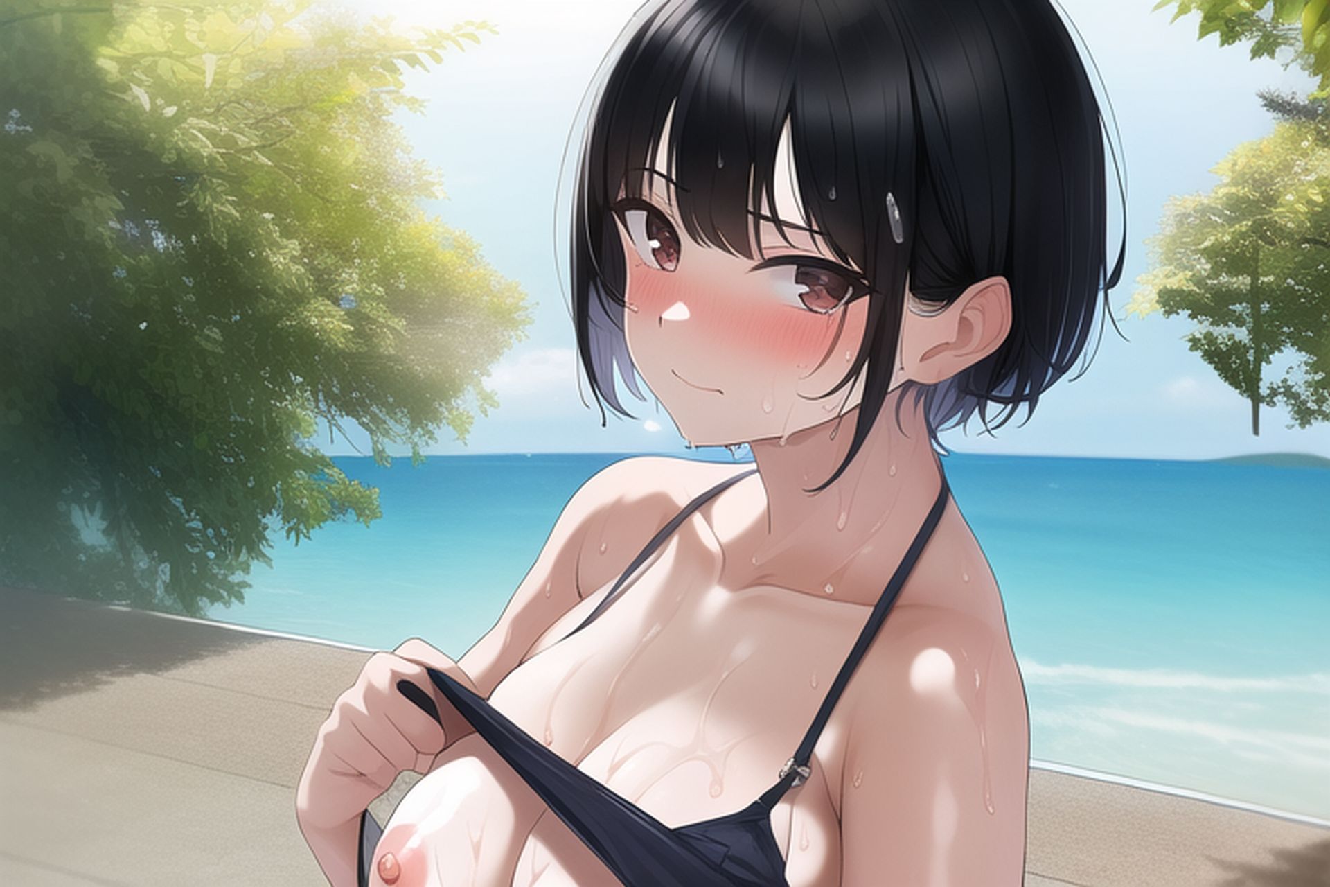 サンプル画像5:黒髪ショート水着エロCG集(AI画像館) [d_244705]