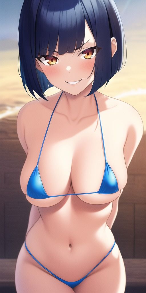 サンプル画像1:青髪マイクロビキニ笑顔娘CG集(AIせいへきや) [d_244895]