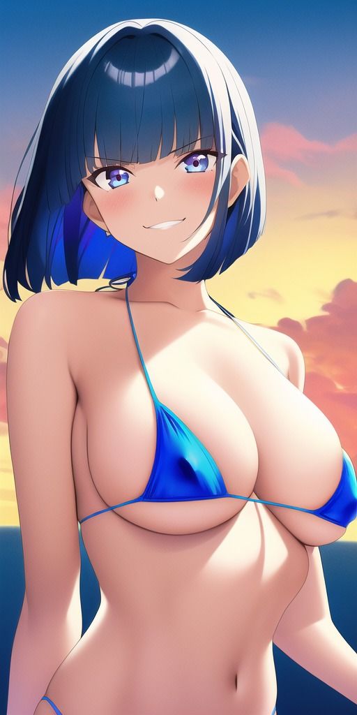 サンプル画像2:青髪マイクロビキニ笑顔娘CG集(AIせいへきや) [d_244895]