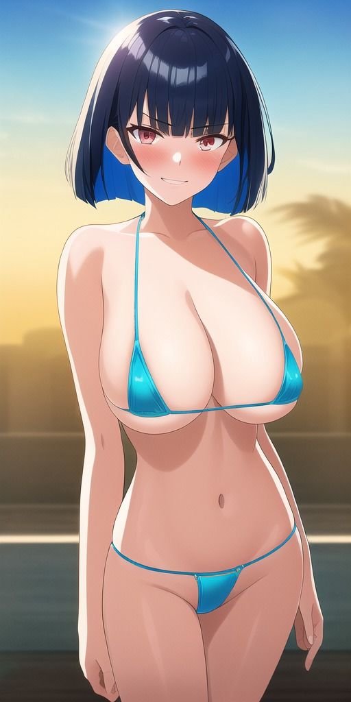 サンプル画像4:青髪マイクロビキニ笑顔娘CG集(AIせいへきや) [d_244895]