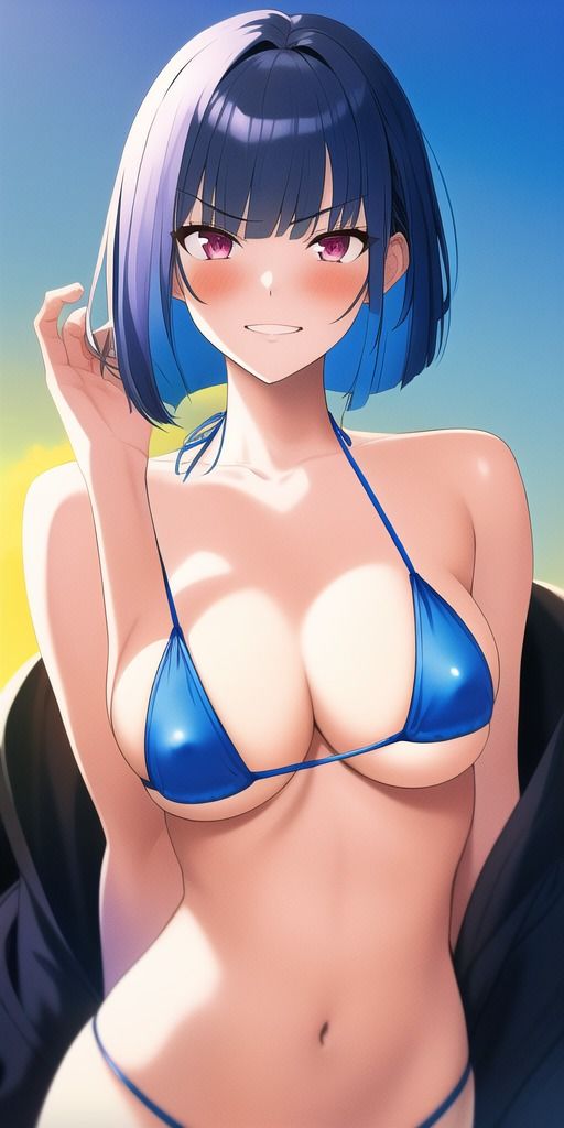 サンプル画像5:青髪マイクロビキニ笑顔娘CG集(AIせいへきや) [d_244895]