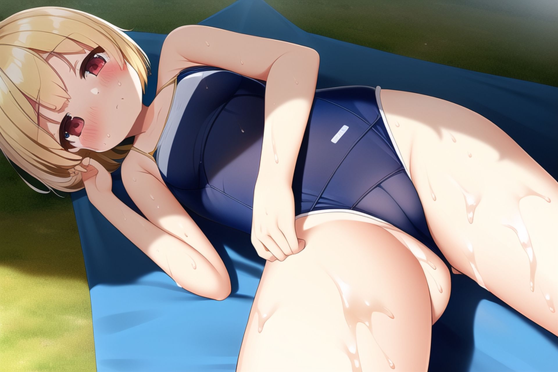 サンプル画像2:金髪ショート水着エロCG集(AI画像館) [d_244994]