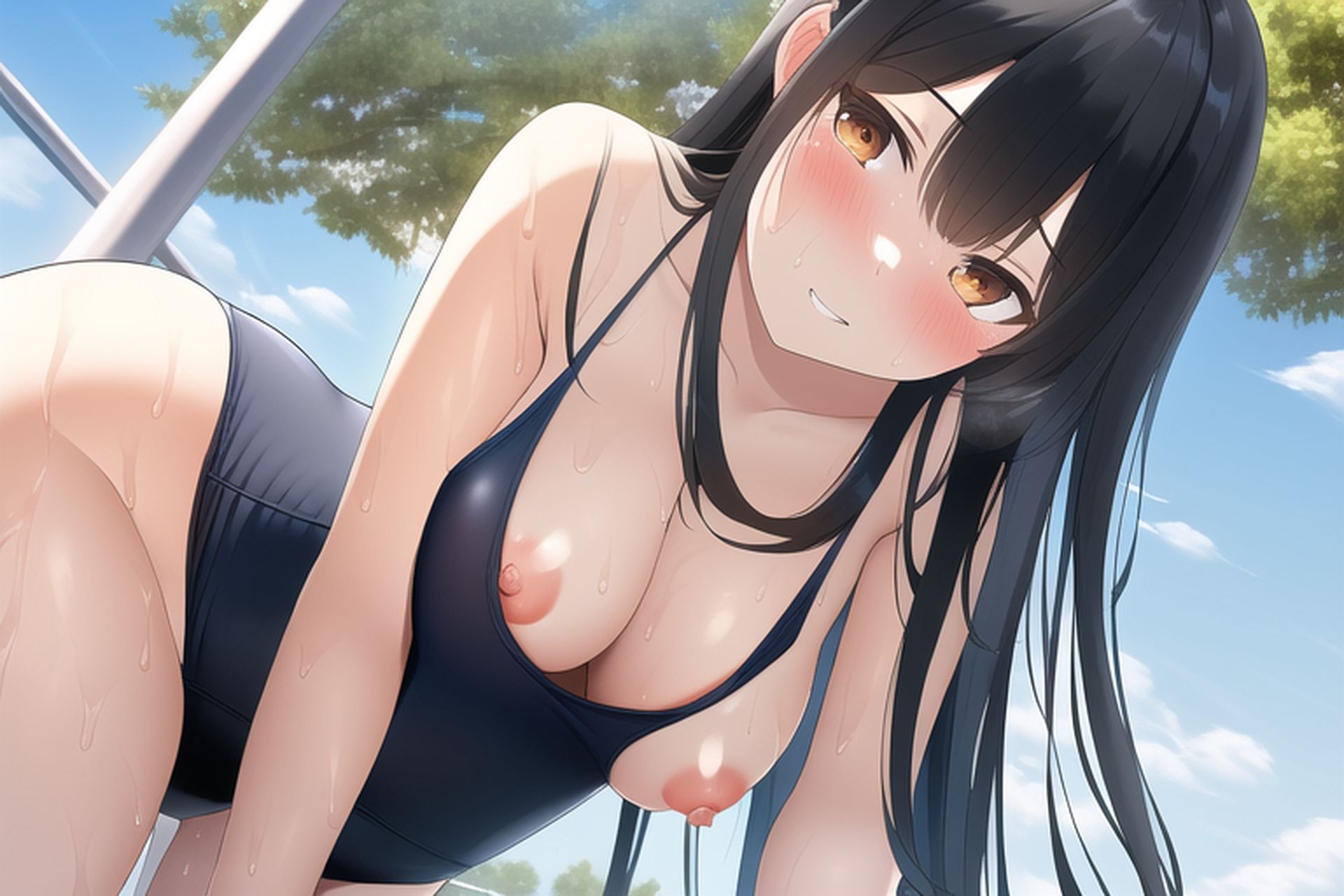 サンプル画像1:黒髪ロングスク水エロCG集(AI画像館) [d_245157]