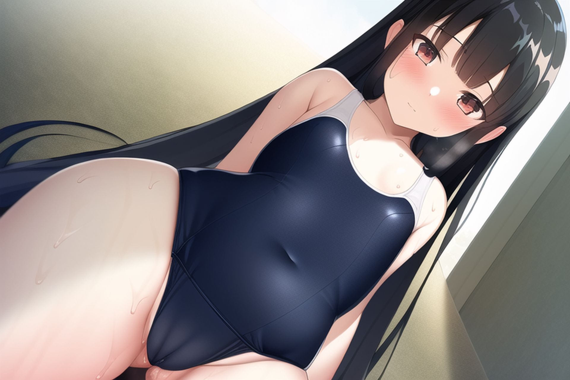 サンプル画像2:黒髪ロングスク水エロCG集(AI画像館) [d_245157]