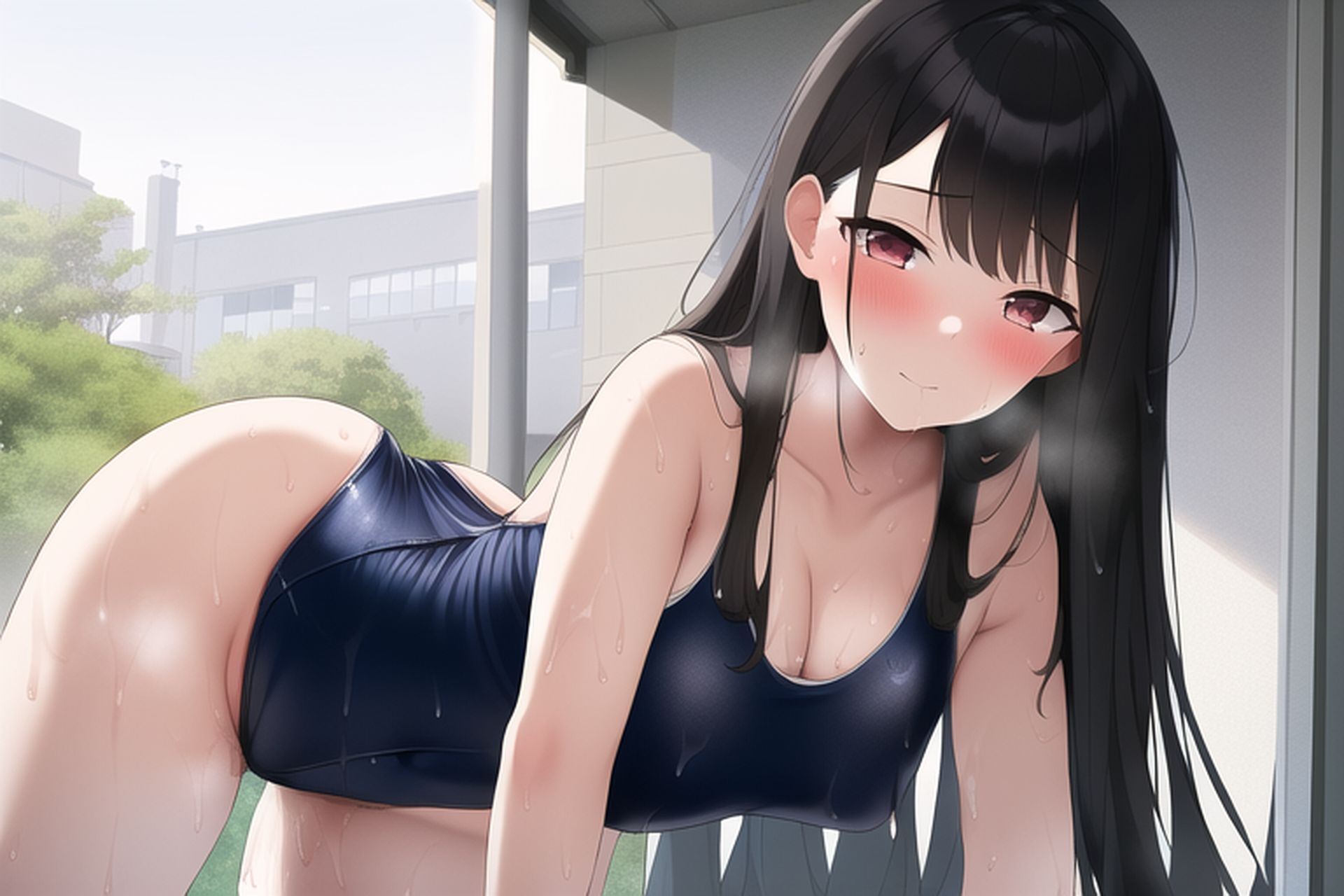 サンプル画像3:黒髪ロングスク水エロCG集(AI画像館) [d_245157]