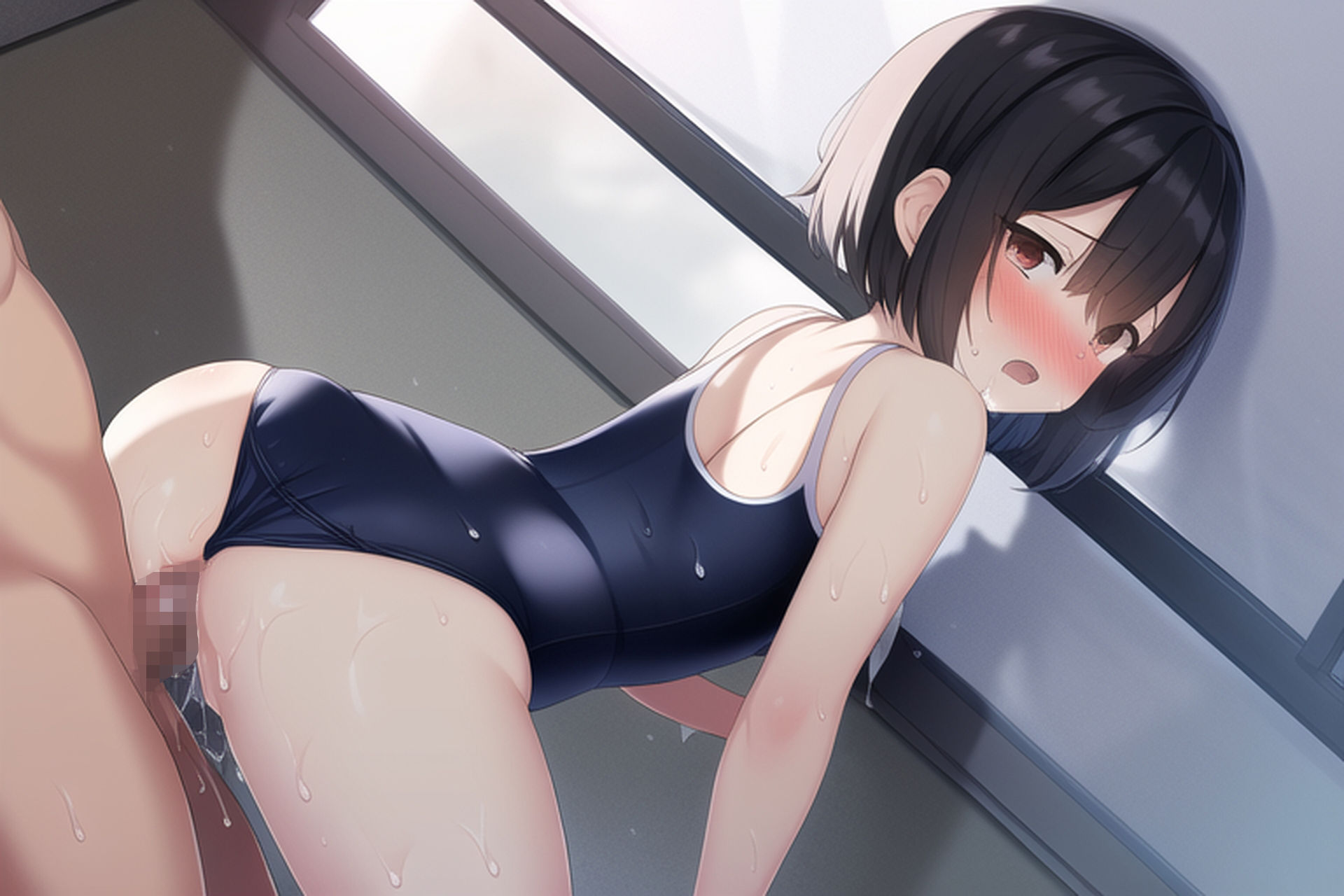 サンプル画像3:黒髪ショートスク水エロCG集(AI画像館) [d_245294]