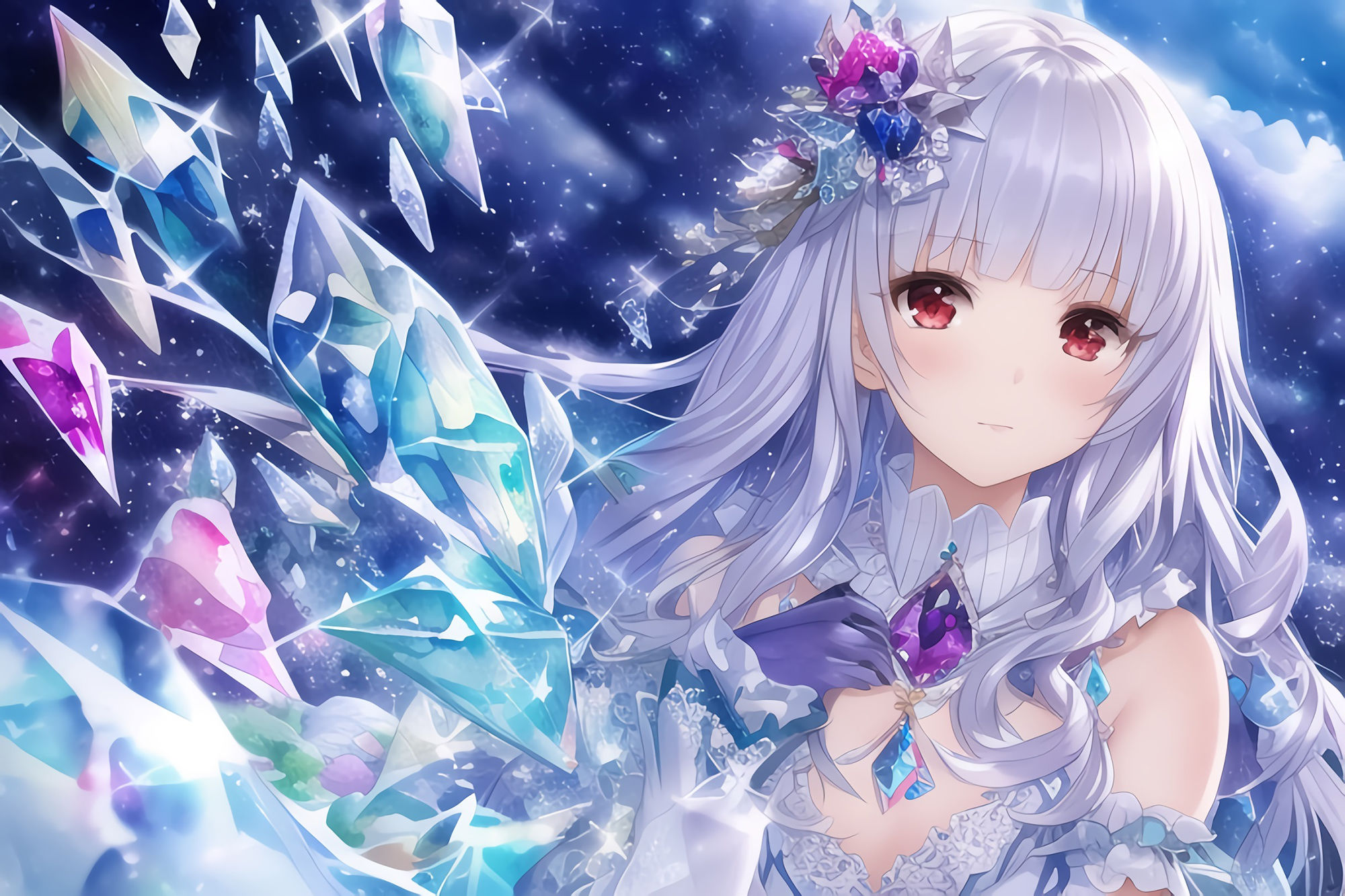 サンプル画像1:赤目白髪少女つめあわせ(あいと君と。) [d_245821]