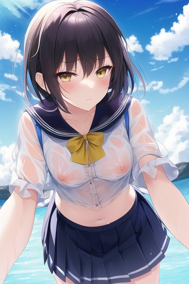 サンプル画像2:制服濡れ透け美少女イラスト集(AIのグラビアギャル図鑑) [d_246504]