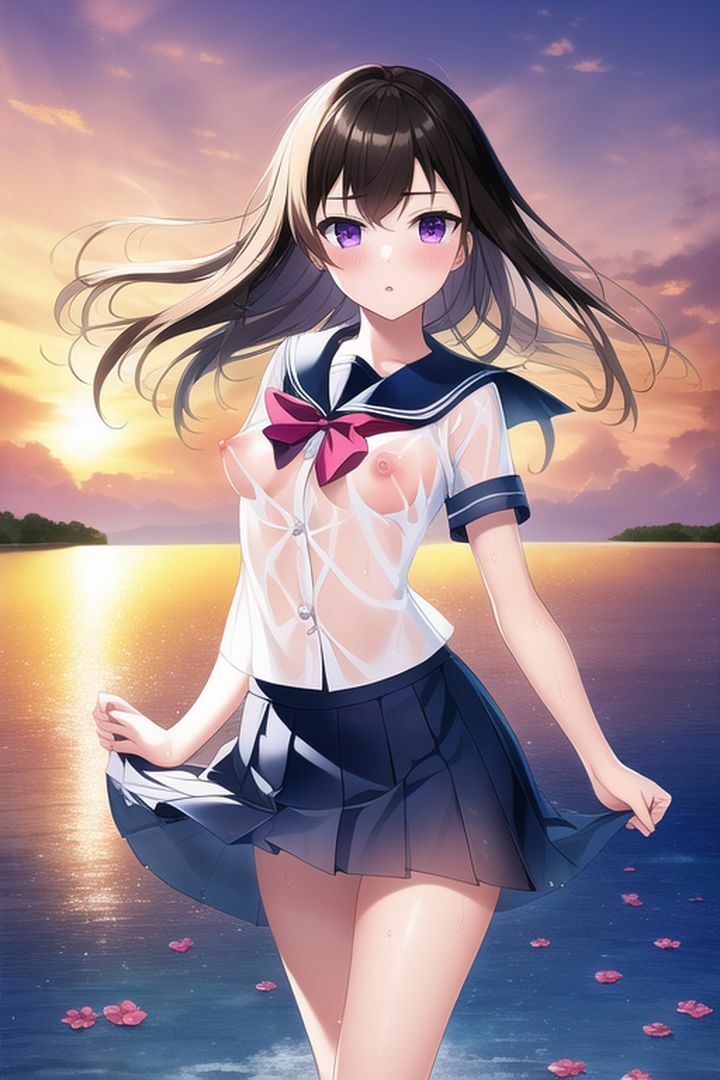 サンプル画像3:制服濡れ透け美少女イラスト集(AIのグラビアギャル図鑑) [d_246504]