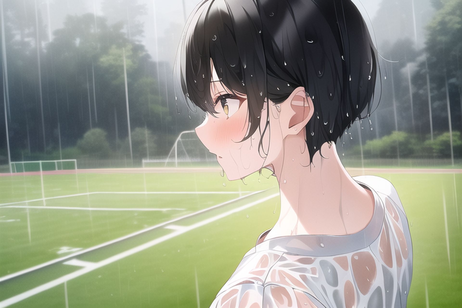 サンプル画像1:黒髪ショート体操服濡れ透けエロCG集(AI画像館) [d_246801]