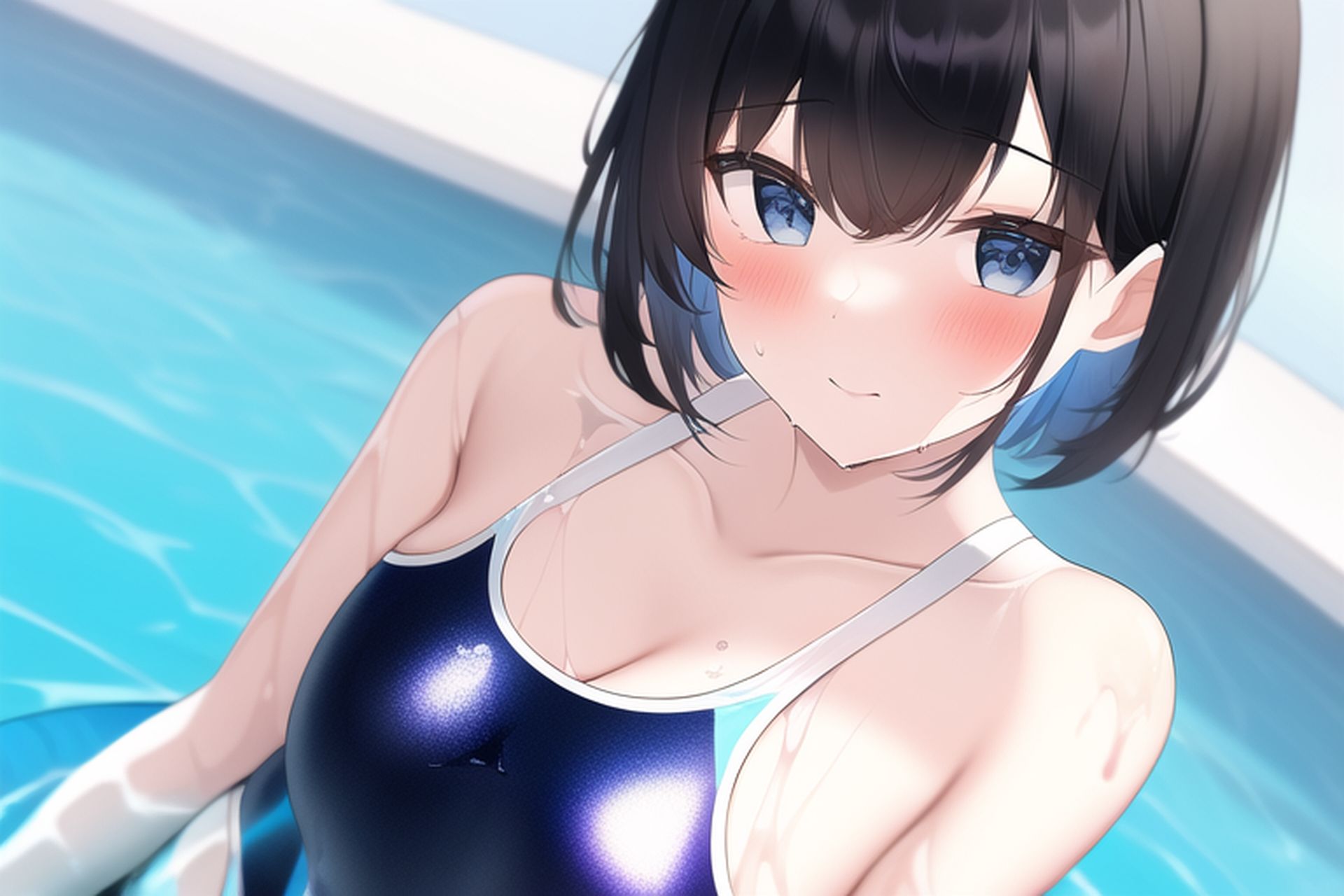 サンプル画像1:黒髪ショート競泳水着エロCG集(AI画像館) [d_247295]