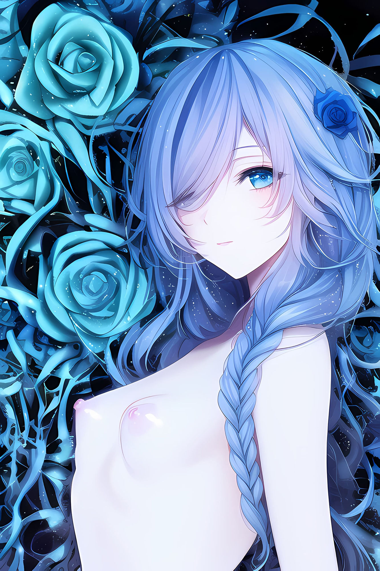 サンプル画像1:裸青髪少女と扇薔薇(あいと君と。) [d_249595]