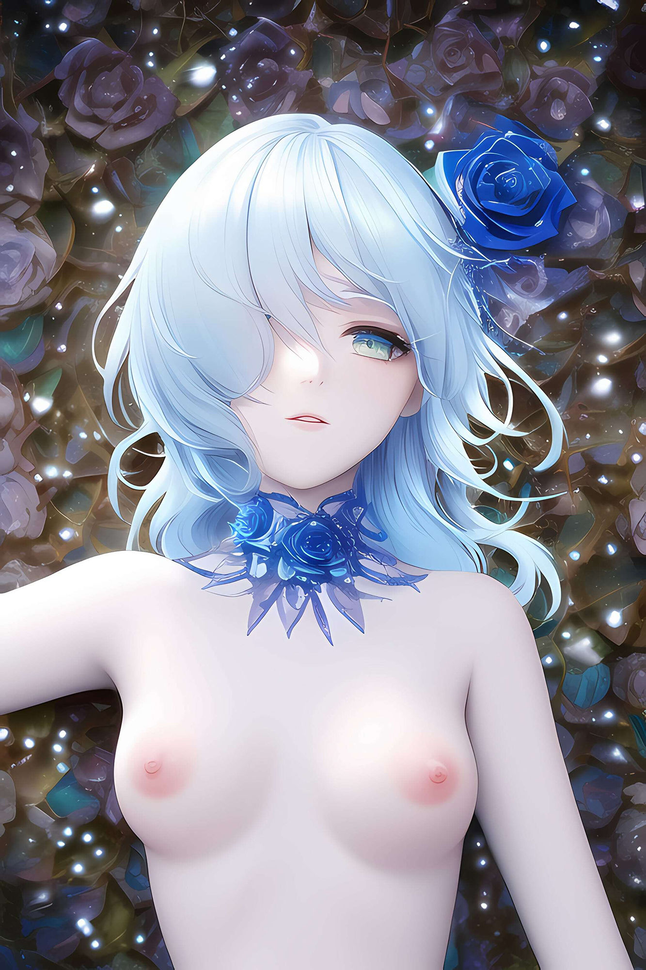 サンプル画像2:裸青髪少女と扇薔薇(あいと君と。) [d_249595]