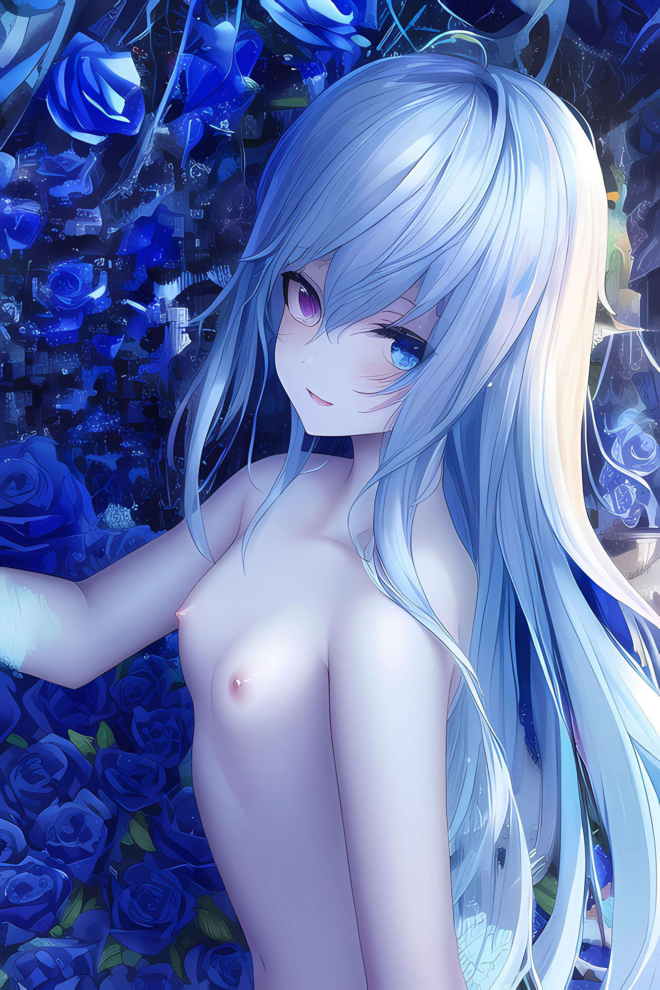 サンプル画像3:裸青髪少女と扇薔薇(あいと君と。) [d_249595]