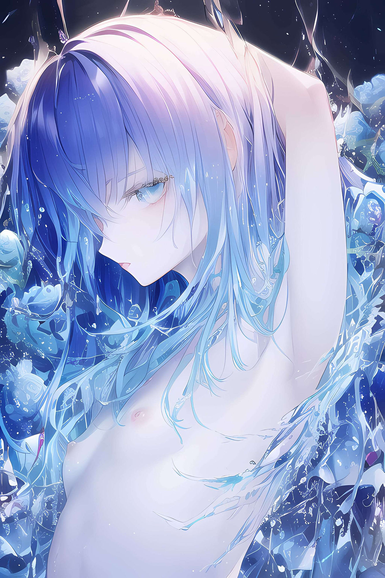 サンプル画像4:裸青髪少女と扇薔薇(あいと君と。) [d_249595]