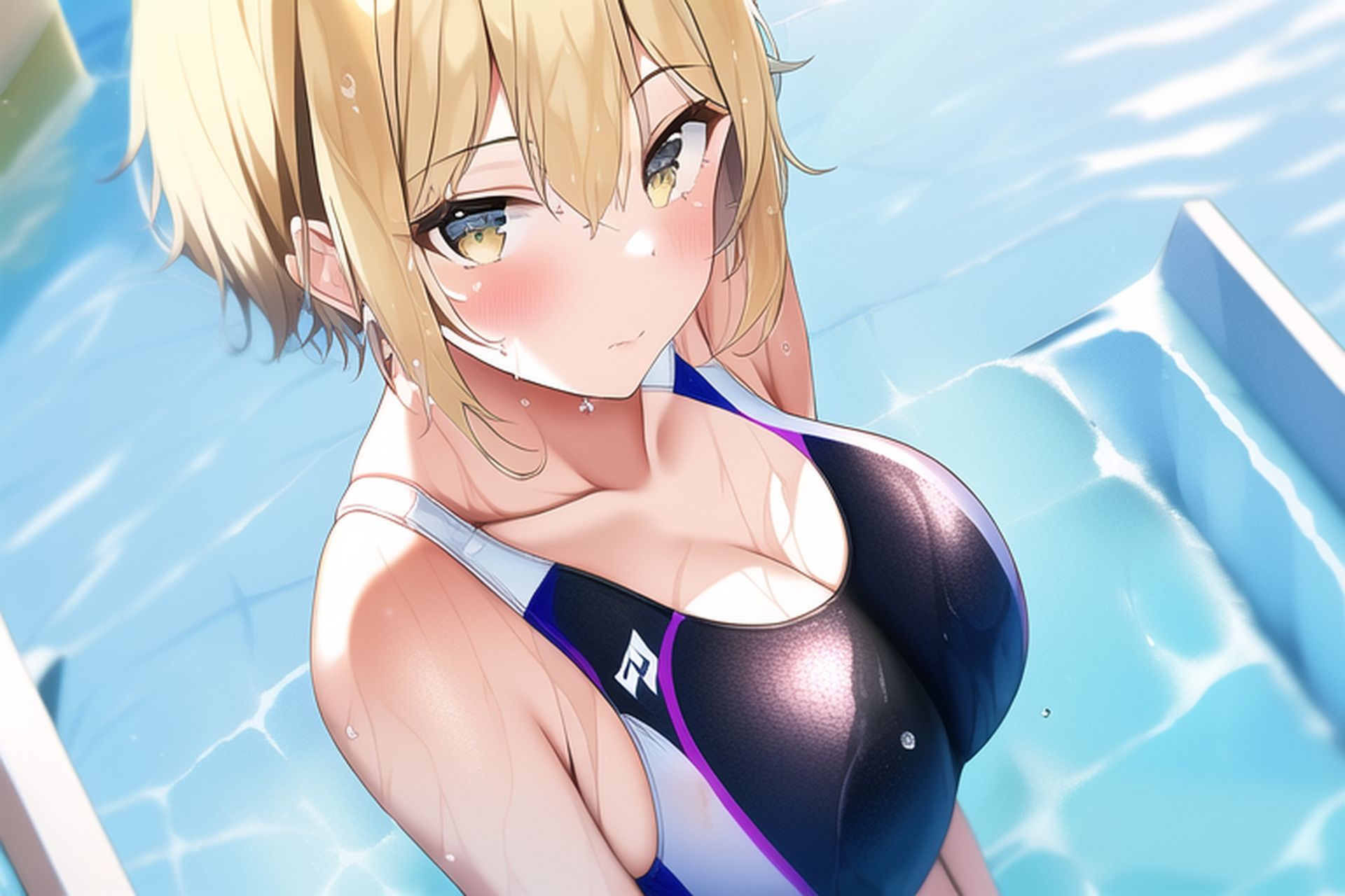 サンプル画像1:金髪ショート競泳水着エロCG集(AI画像館) [d_251048]