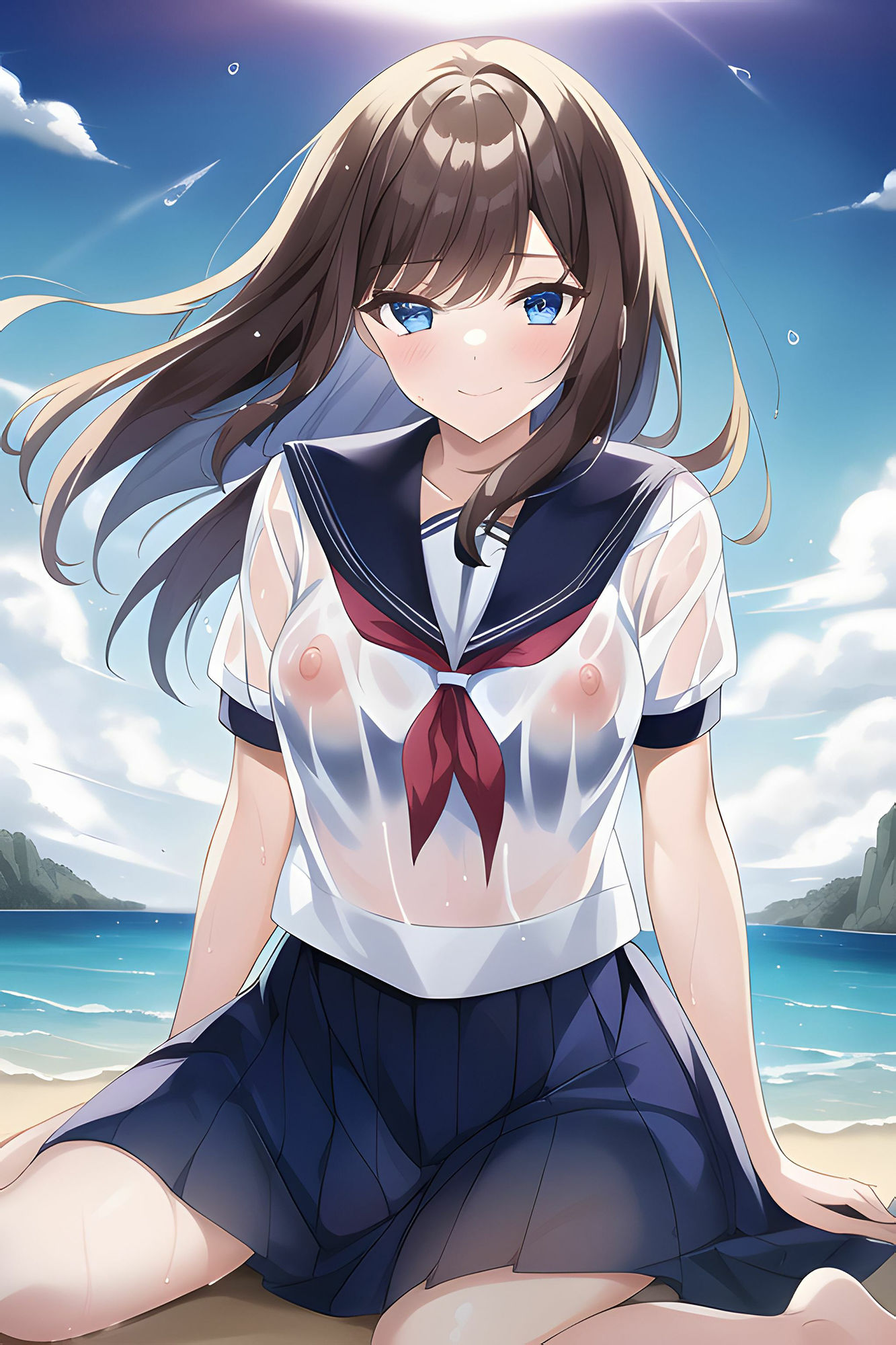 サンプル画像3:海辺の濡れ透けJK(AIのグラビアギャル図鑑) [d_251651]