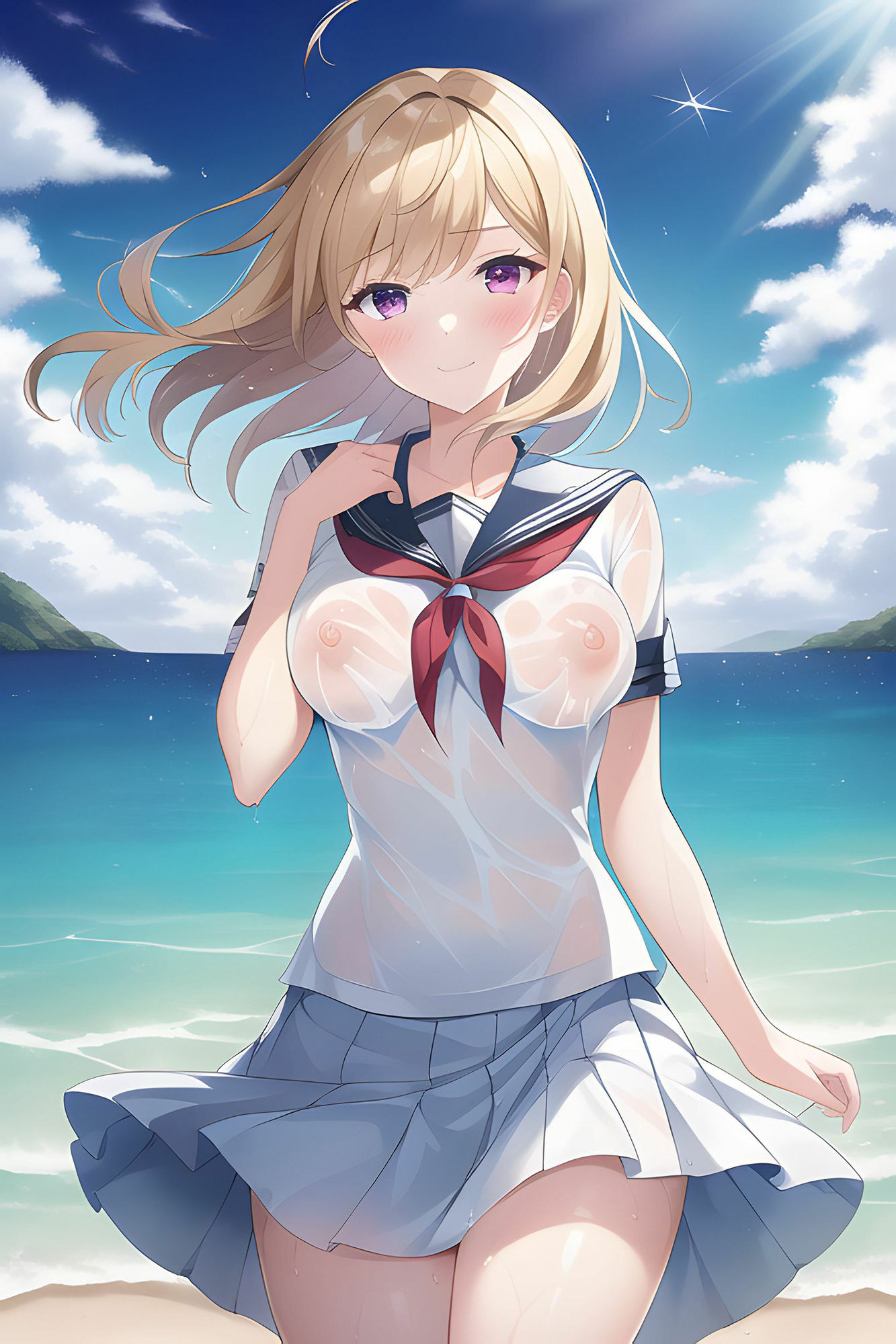 サンプル画像4:海辺の濡れ透けJK(AIのグラビアギャル図鑑) [d_251651]