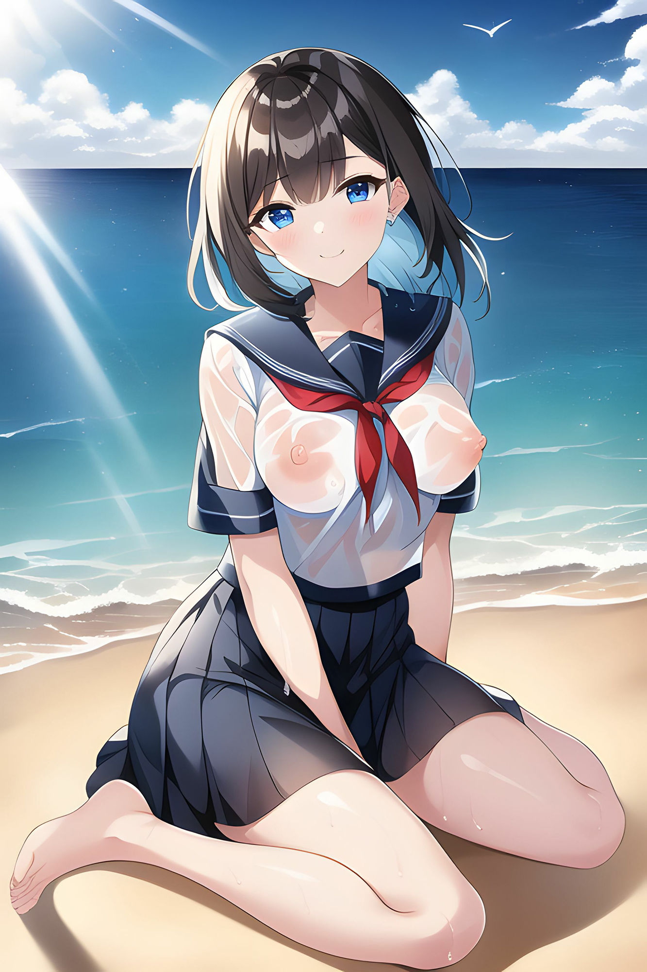 サンプル画像5:海辺の濡れ透けJK(AIのグラビアギャル図鑑) [d_251651]