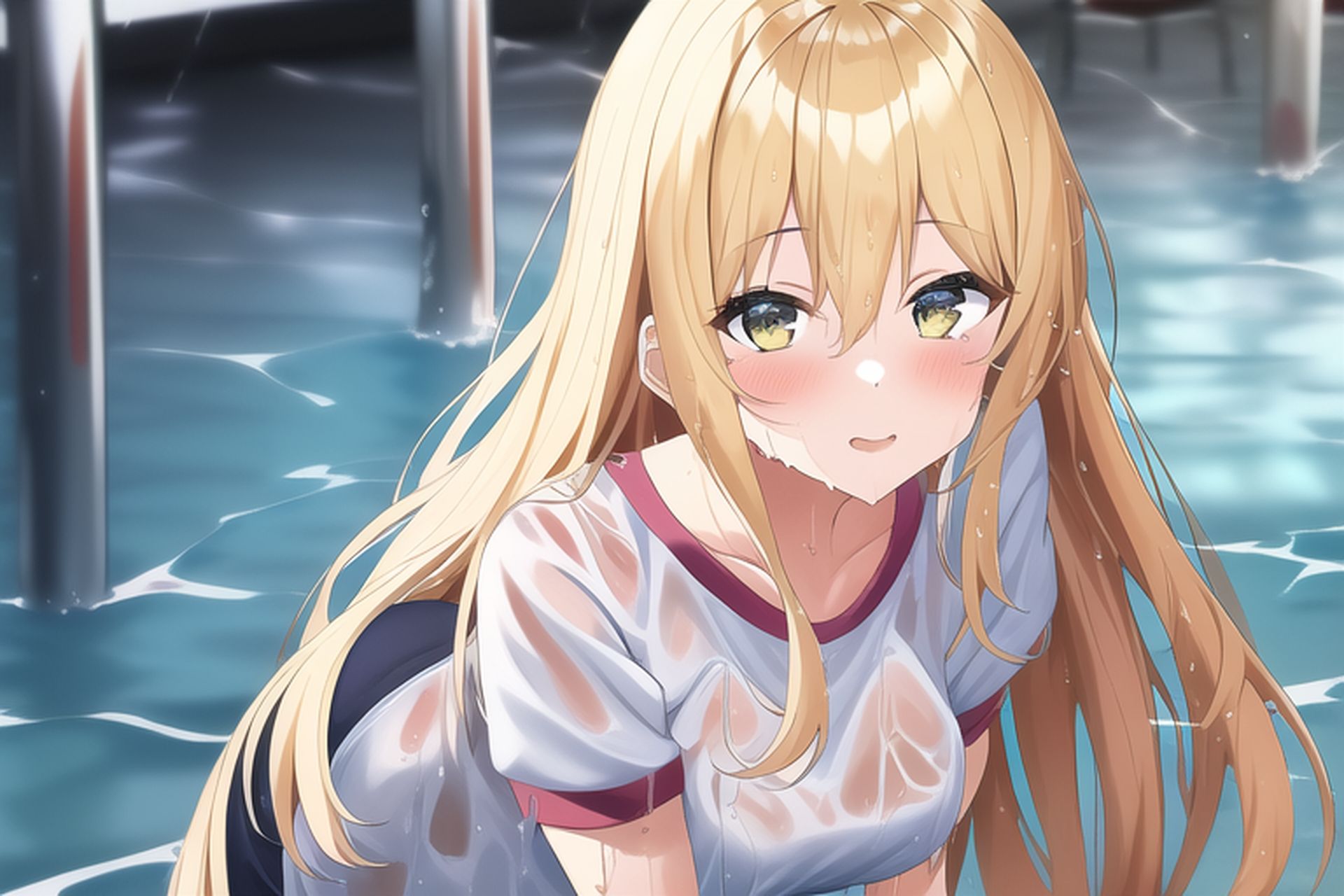 サンプル画像1:金髪ロング体操服濡れ透けエロCG集(AI画像館) [d_259090]