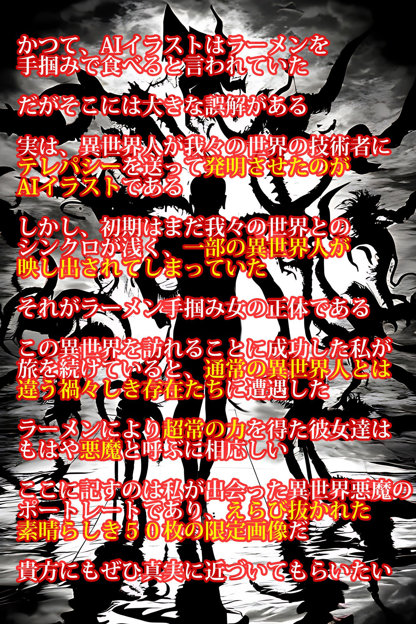 サンプル画像1:【ハルマゲドン】今明かされるAIイラストの真実2！「ラーメン手掴み女の子」はAIのミスではなく実は異世界の悪魔だったんだが？(感心すとあ) [d_262524]