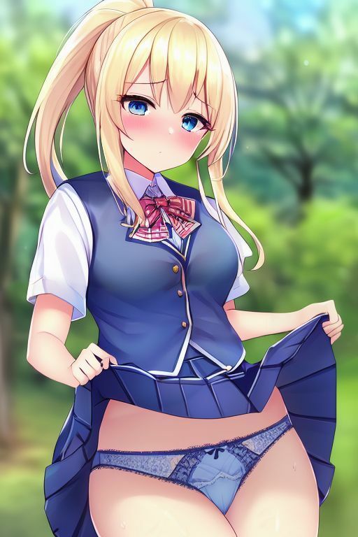 サンプル画像3:留学生少女 お外でスカートたくし上げ(AI幻想庭園) [d_263012]