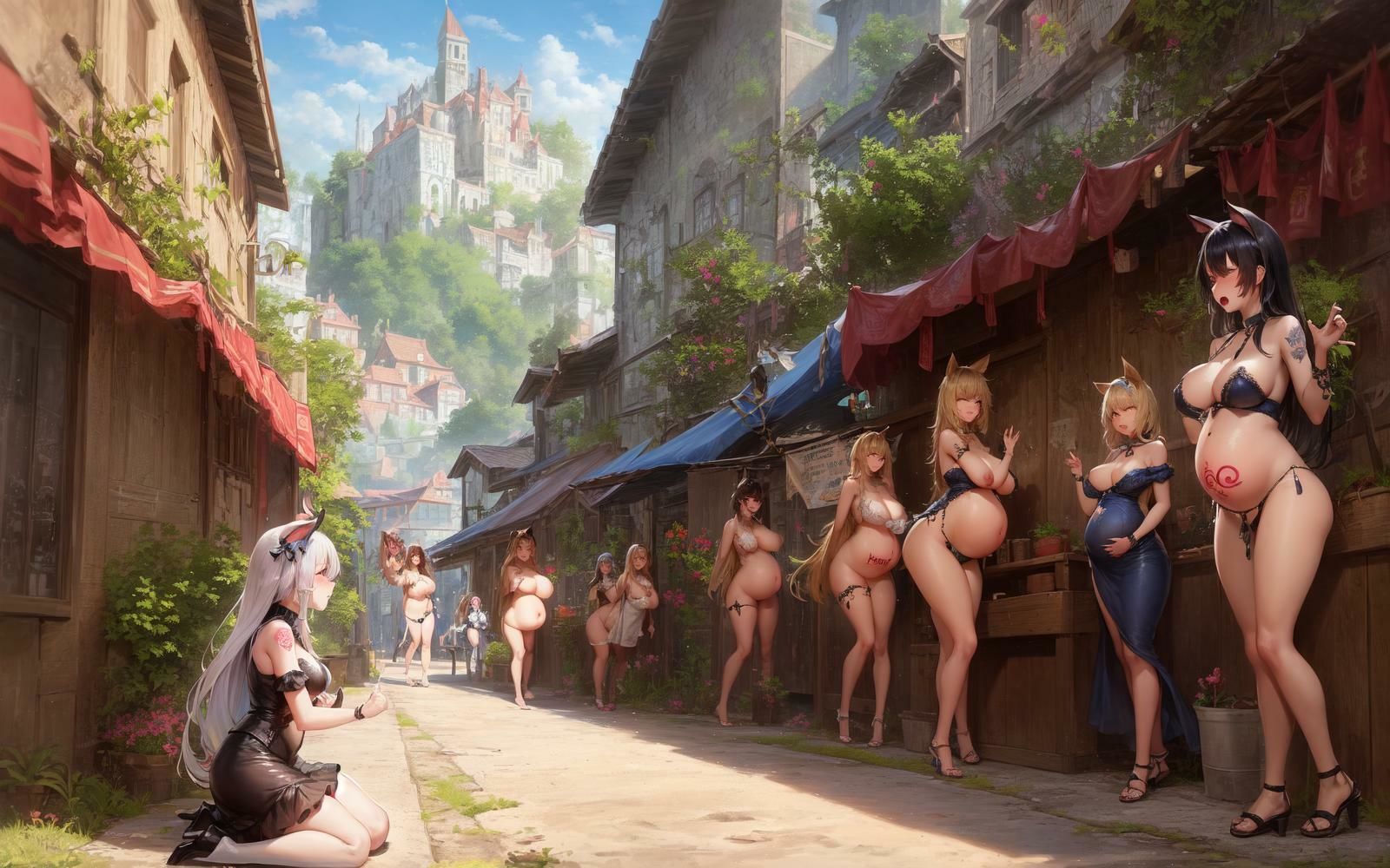 サンプル画像2:ファンタジー世界の奴●妊婦市場01(takagi_studio) [d_266259]