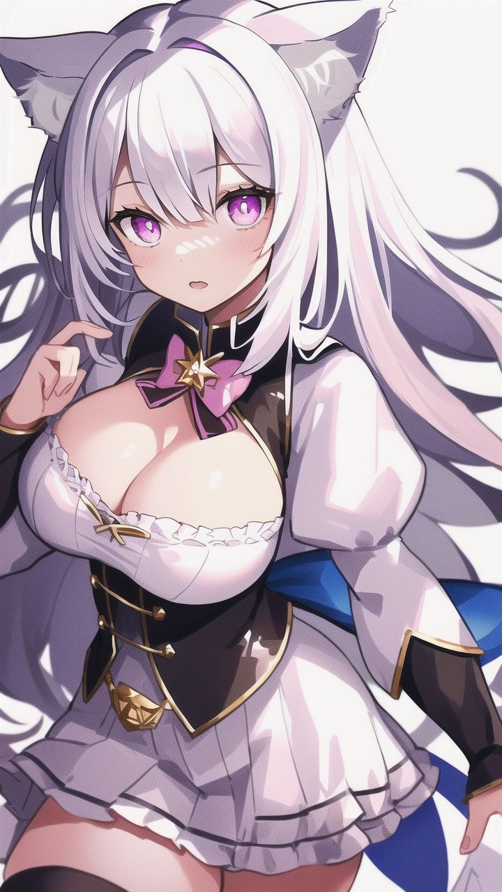 サンプル画像1:AIキャラ素材集1 猫耳がとてもキュートで美しい白髪の女の子(AIいらすと屋) [d_266617]