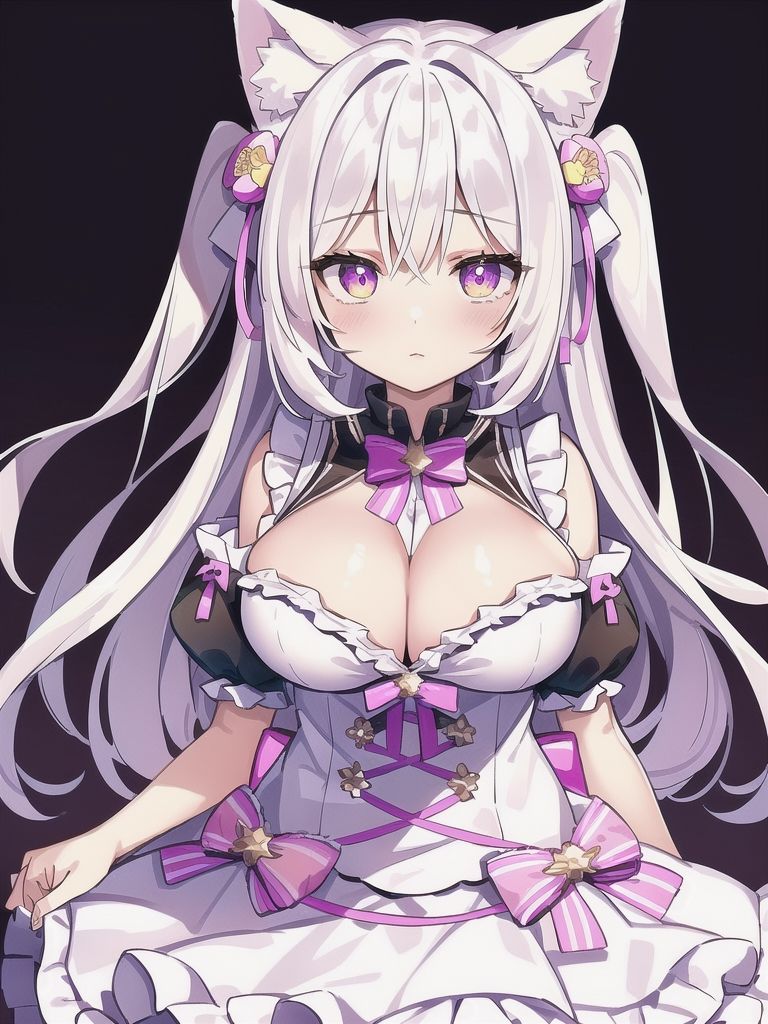 サンプル画像3:AIキャラ素材集1 猫耳がとてもキュートで美しい白髪の女の子(AIいらすと屋) [d_266617]