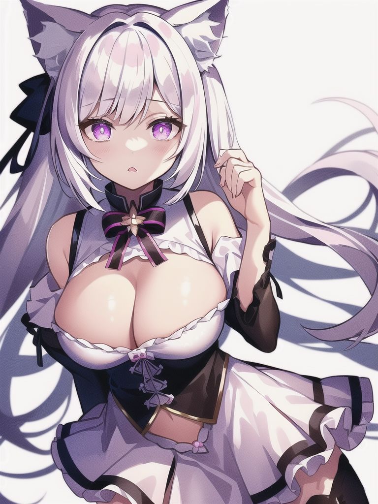 サンプル画像4:AIキャラ素材集1 猫耳がとてもキュートで美しい白髪の女の子(AIいらすと屋) [d_266617]