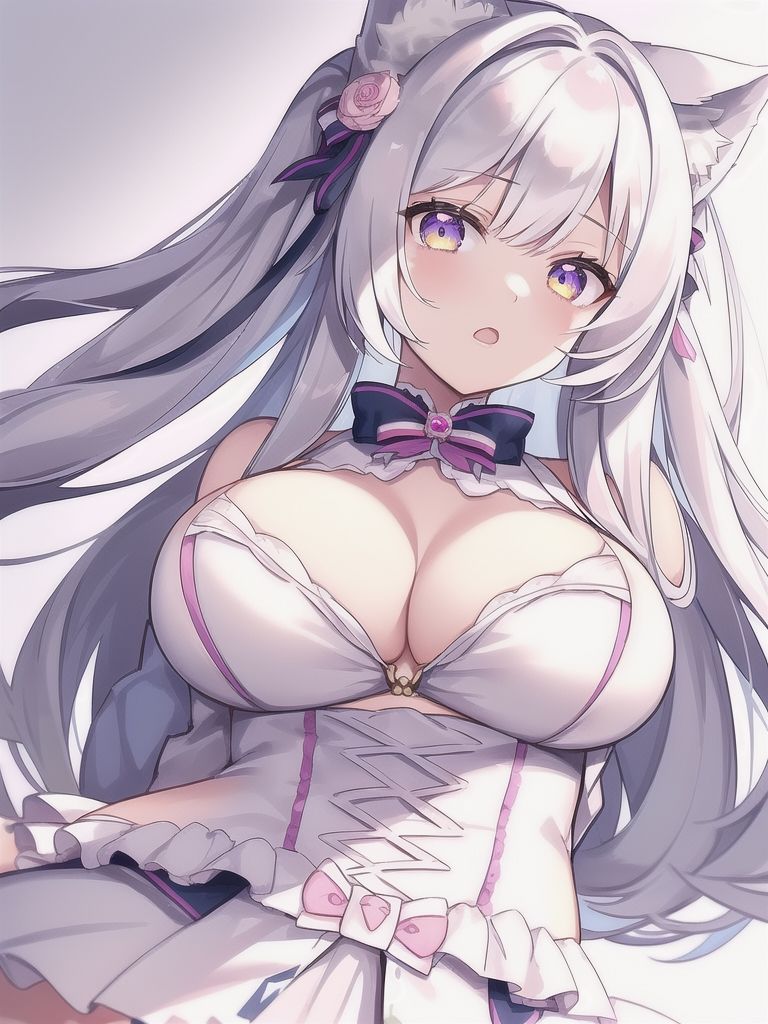 サンプル画像5:AIキャラ素材集1 猫耳がとてもキュートで美しい白髪の女の子(AIいらすと屋) [d_266617]