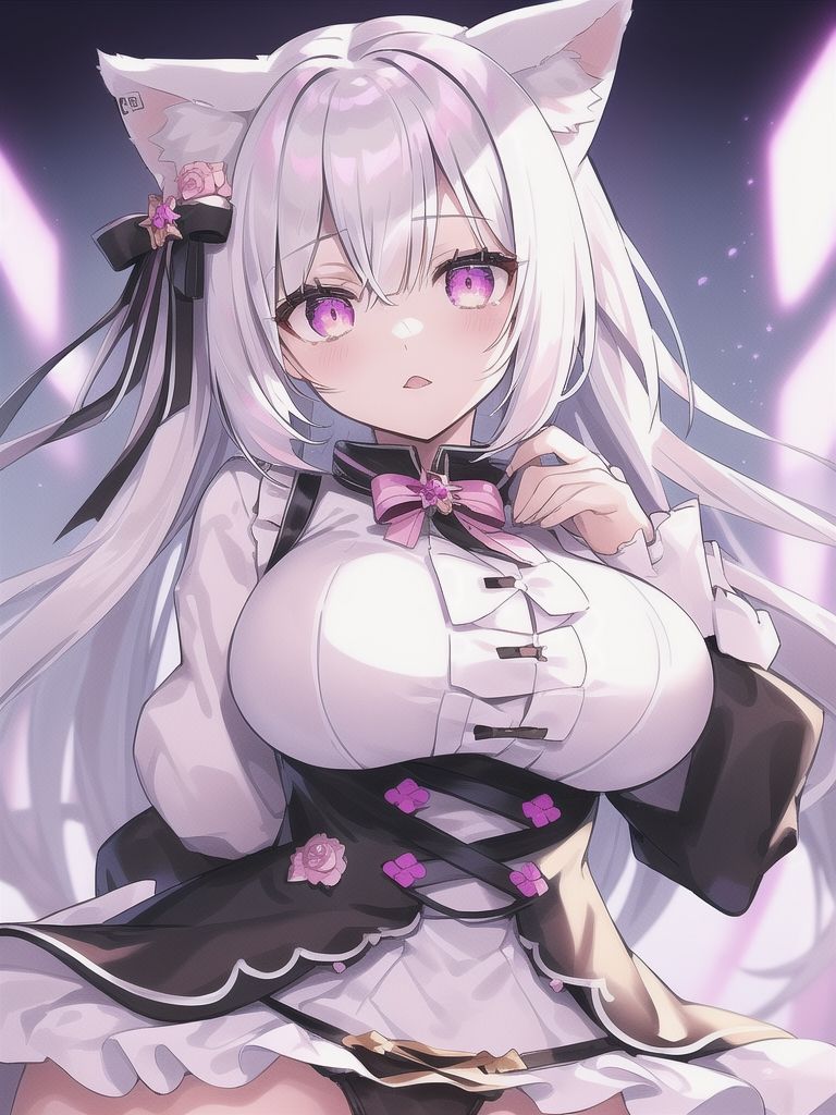 サンプル画像6:AIキャラ素材集1 猫耳がとてもキュートで美しい白髪の女の子(AIいらすと屋) [d_266617]