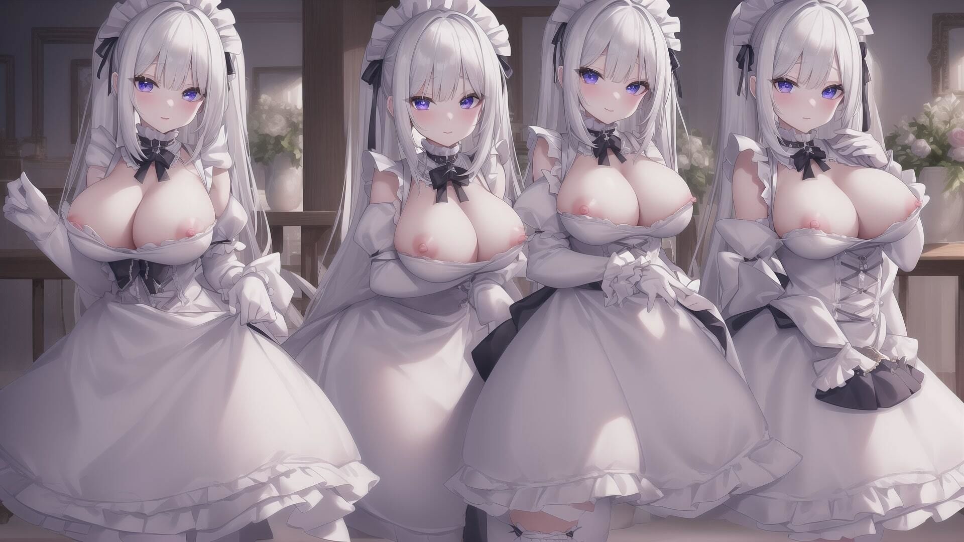 サンプル画像1:フリルの多い美しいメイド イラスト素材集 500枚(AIいらすと屋) [d_266872]