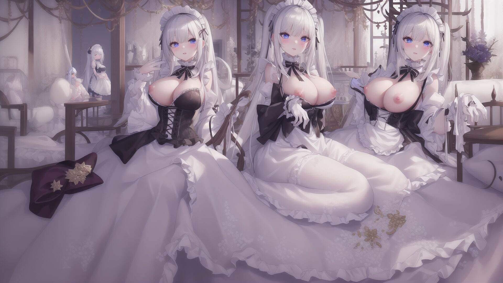 サンプル画像2:フリルの多い美しいメイド イラスト素材集 500枚(AIいらすと屋) [d_266872]