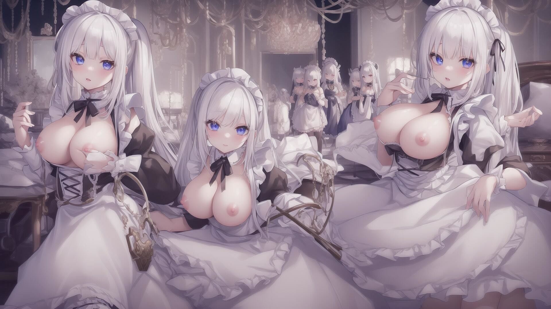 サンプル画像3:フリルの多い美しいメイド イラスト素材集 500枚(AIいらすと屋) [d_266872]