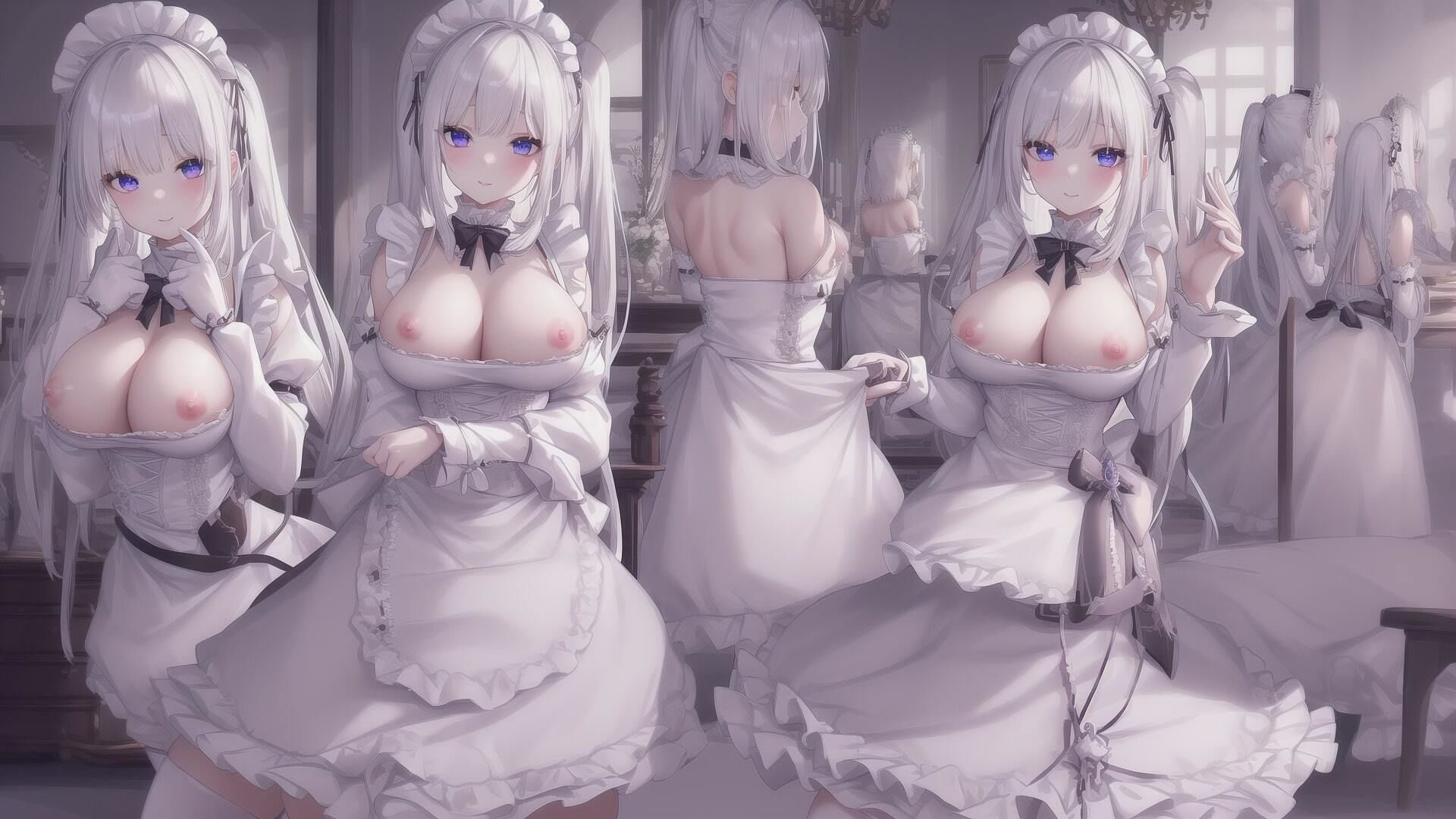 サンプル画像5:フリルの多い美しいメイド イラスト素材集 500枚(AIいらすと屋) [d_266872]