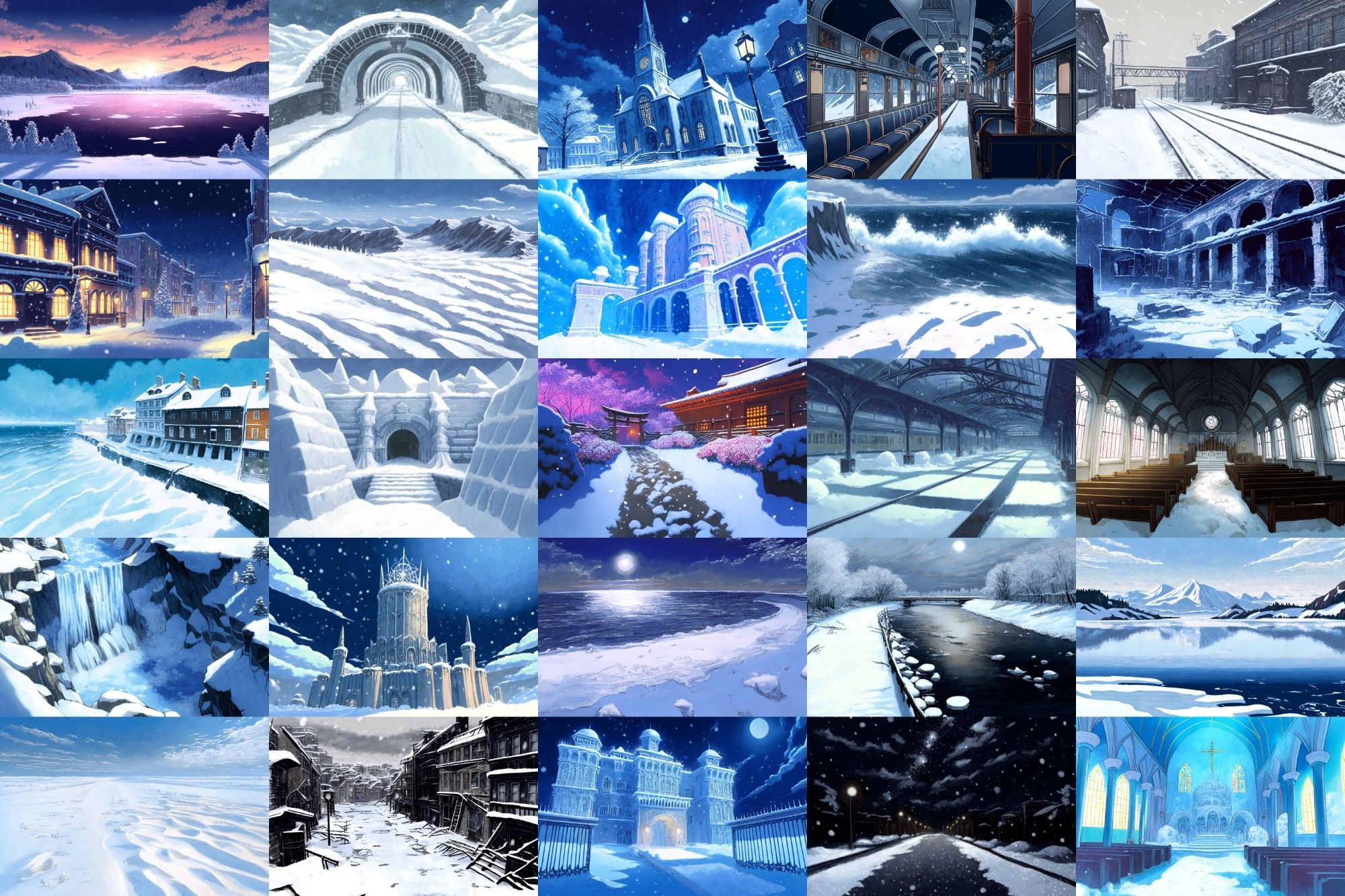 サンプル画像1:【アニメ映画風の雪国系の背景】著作権フリーの高解像度画像（100枚）(Game Material Store) [d_268072]