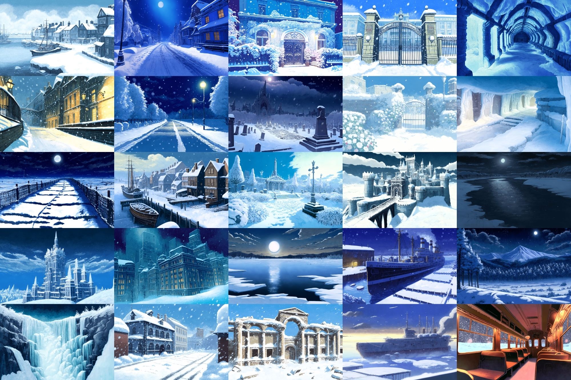 サンプル画像4:【アニメ映画風の雪国系の背景】著作権フリーの高解像度画像（100枚）(Game Material Store) [d_268072]