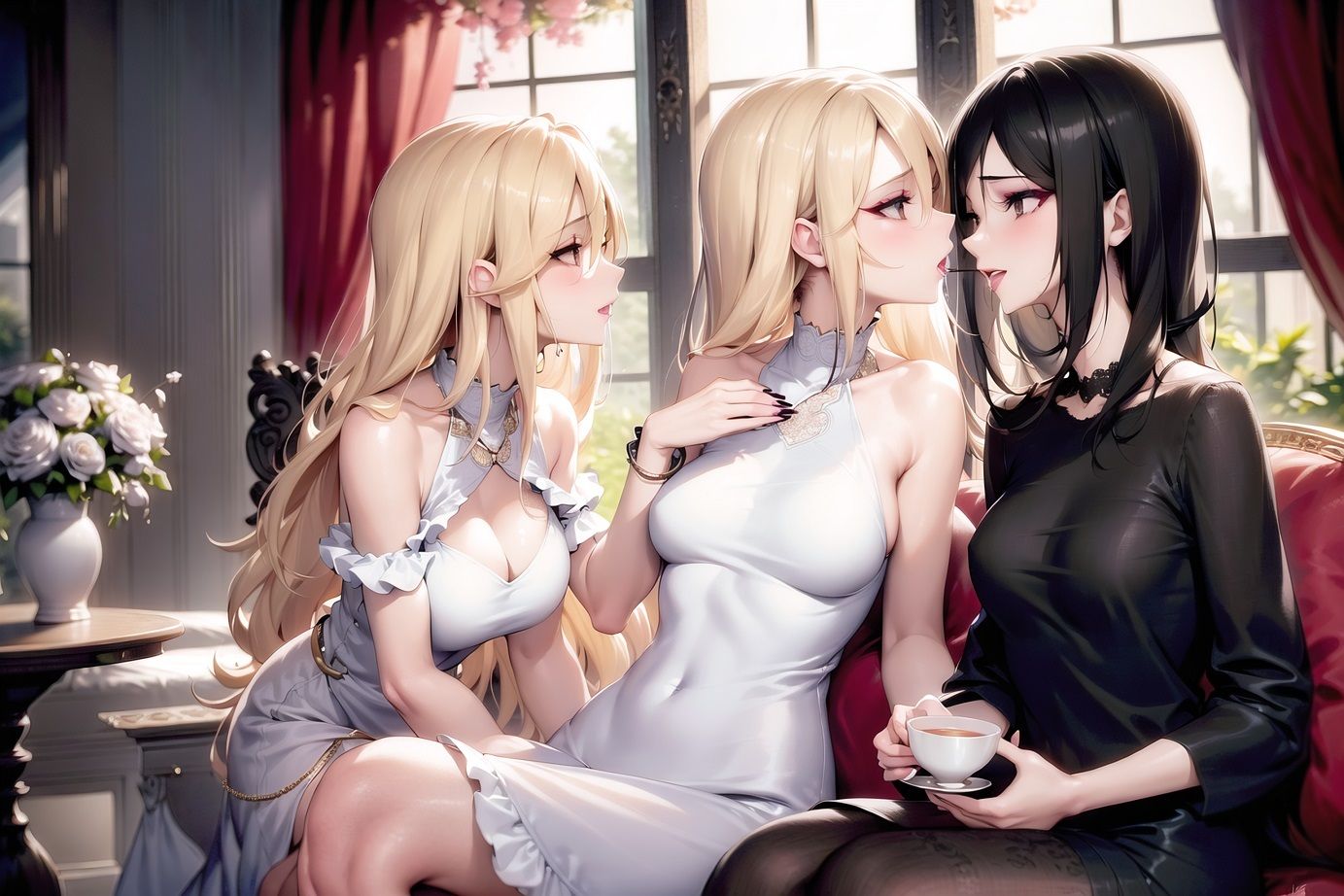 サンプル画像5:あなたのレズハーレム お茶会編(百合レズ画像AI牡丹) [d_269742]