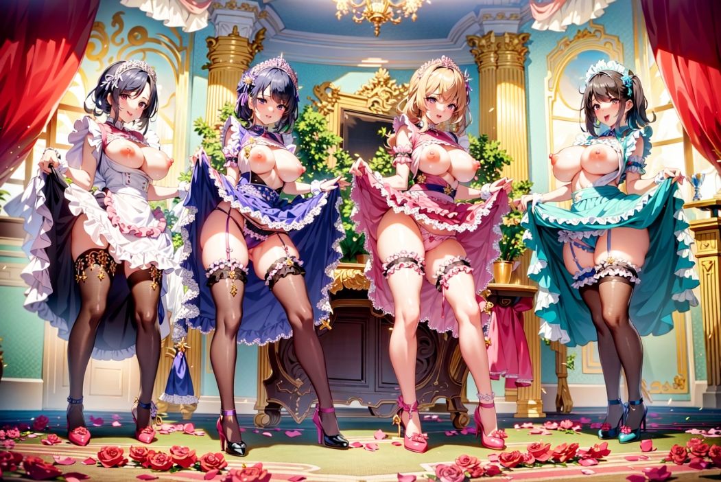 サンプル画像5:スカートたくし上げ美麗イラスト集 メイド4人編（brdreeb）(eagle production) [d_272059]