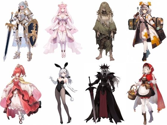 【女キャラ全身立ち絵ジョブ別4】著作権フリーの高解像度素材（100枚）