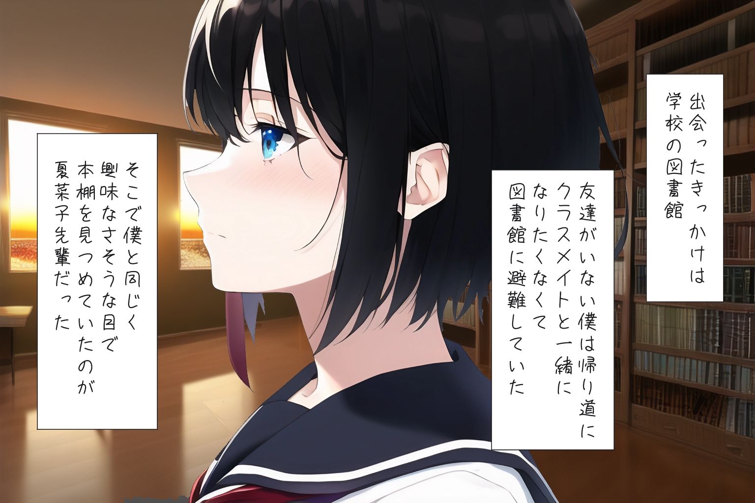 サンプル画像2:図書館であった美女先輩と初めてセックスした日(ふふ) [d_273154]