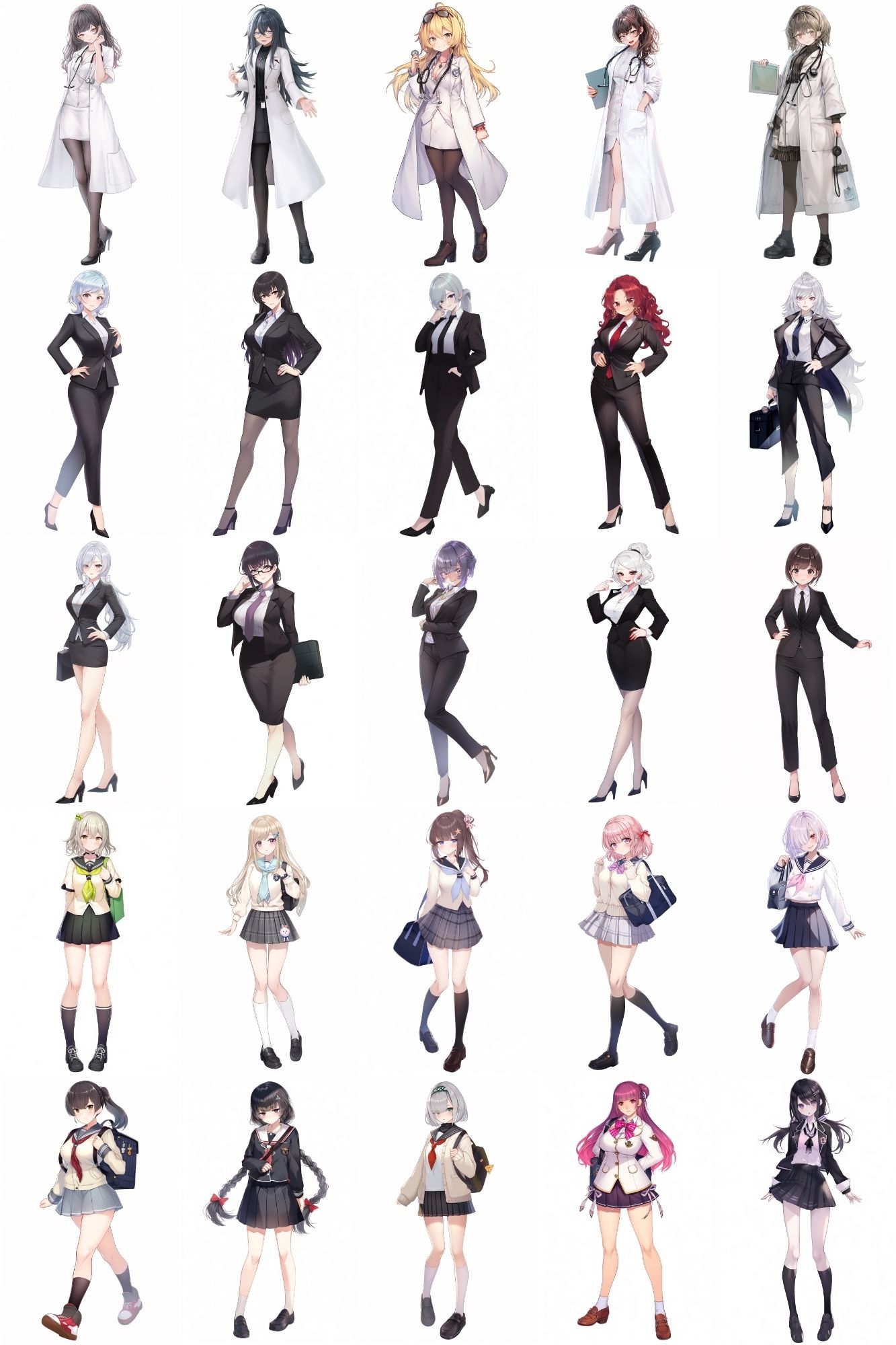 サンプル画像1:【女キャラ全身立ち絵ジョブ別5】著作権フリーの高解像度素材（100枚）(Game Material Store) [d_274273]