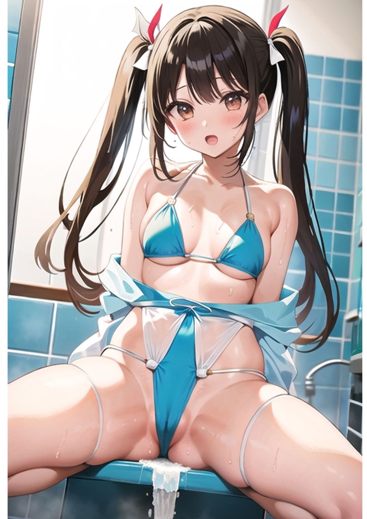 サンプル画像4:濡れたり食い込んだ股間を見せてくれるツインテールの女の子達(エーロステイク連盟) [d_274452]