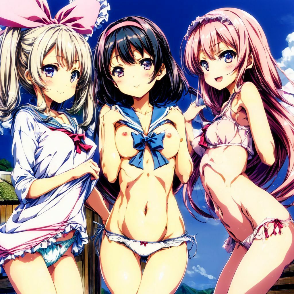 サンプル画像2:ちっぱいちゃんの笑顔が眩しいハーレムAIイラスト集※アニメ(AIイラスト冒険者) [d_275690]