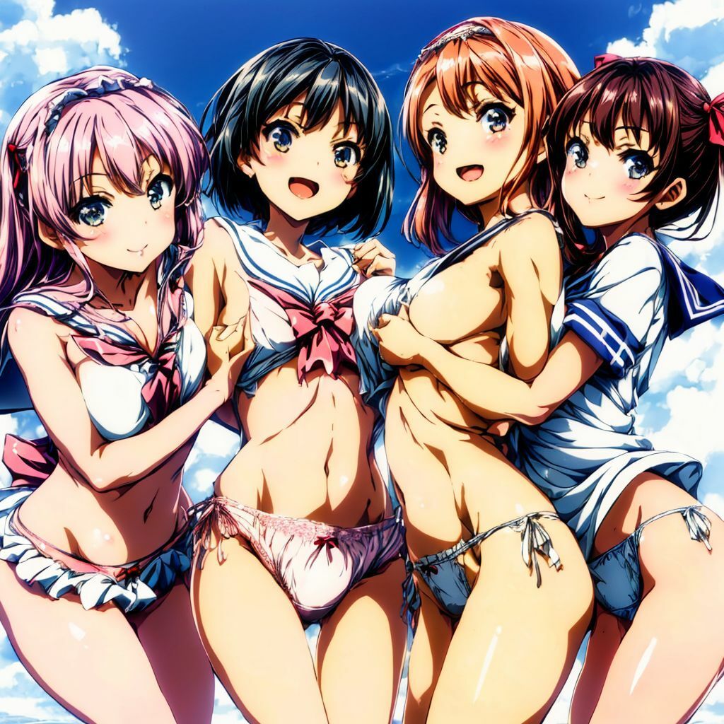 サンプル画像5:ちっぱいちゃんの笑顔が眩しいハーレムAIイラスト集※アニメ(AIイラスト冒険者) [d_275690]