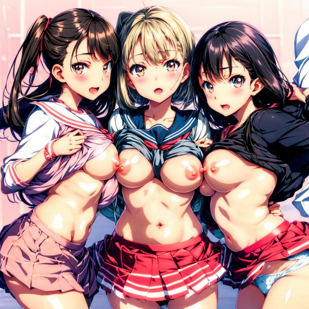 サンプル画像2:露出するのが当たり前の女の子たちがいる学校※美少女ハーレムAIイラスト※アニメ(AIイラスト冒険者) [d_276320]