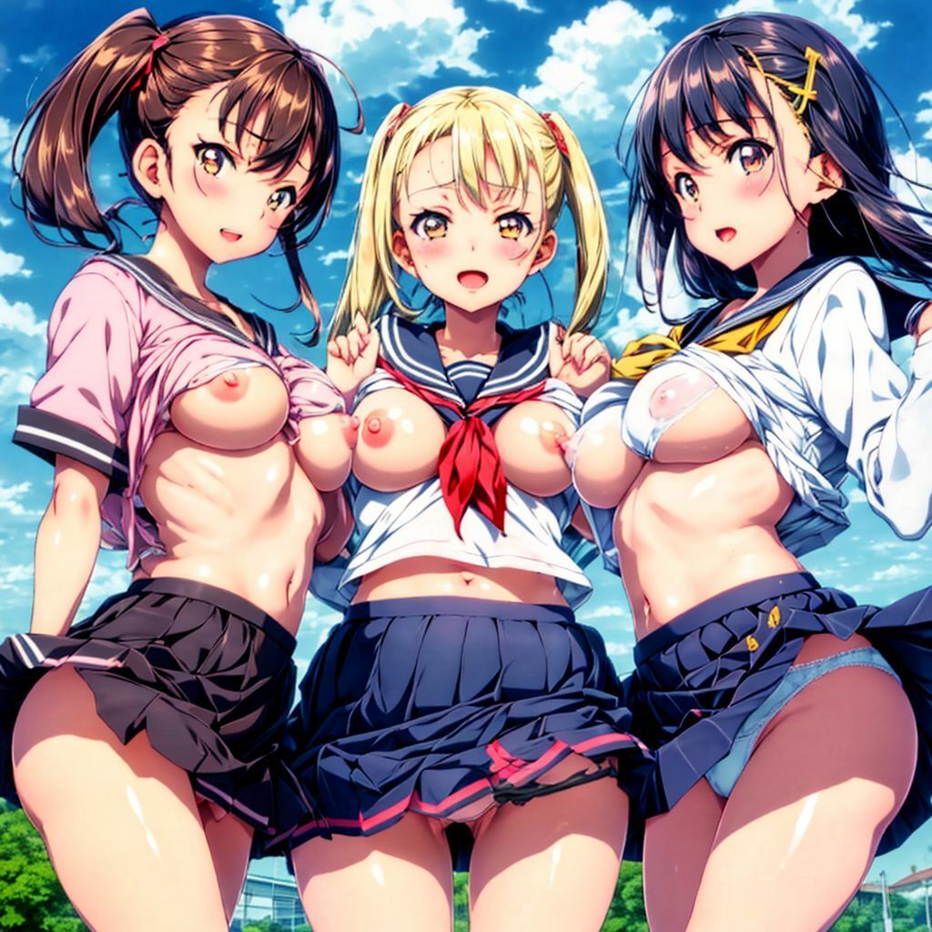 サンプル画像3:露出するのが当たり前の女の子たちがいる学校※美少女ハーレムAIイラスト※アニメ(AIイラスト冒険者) [d_276320]