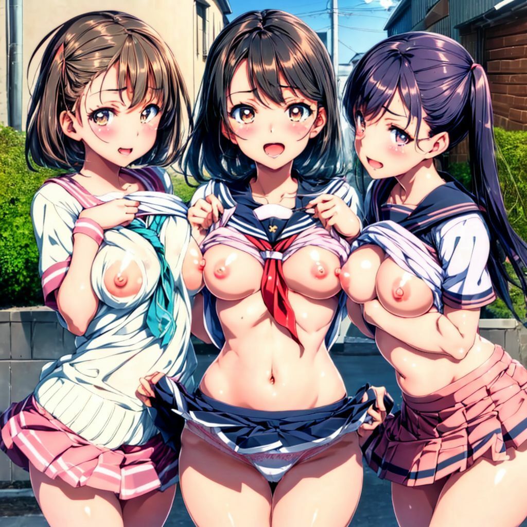 サンプル画像4:露出するのが当たり前の女の子たちがいる学校※美少女ハーレムAIイラスト※アニメ(AIイラスト冒険者) [d_276320]