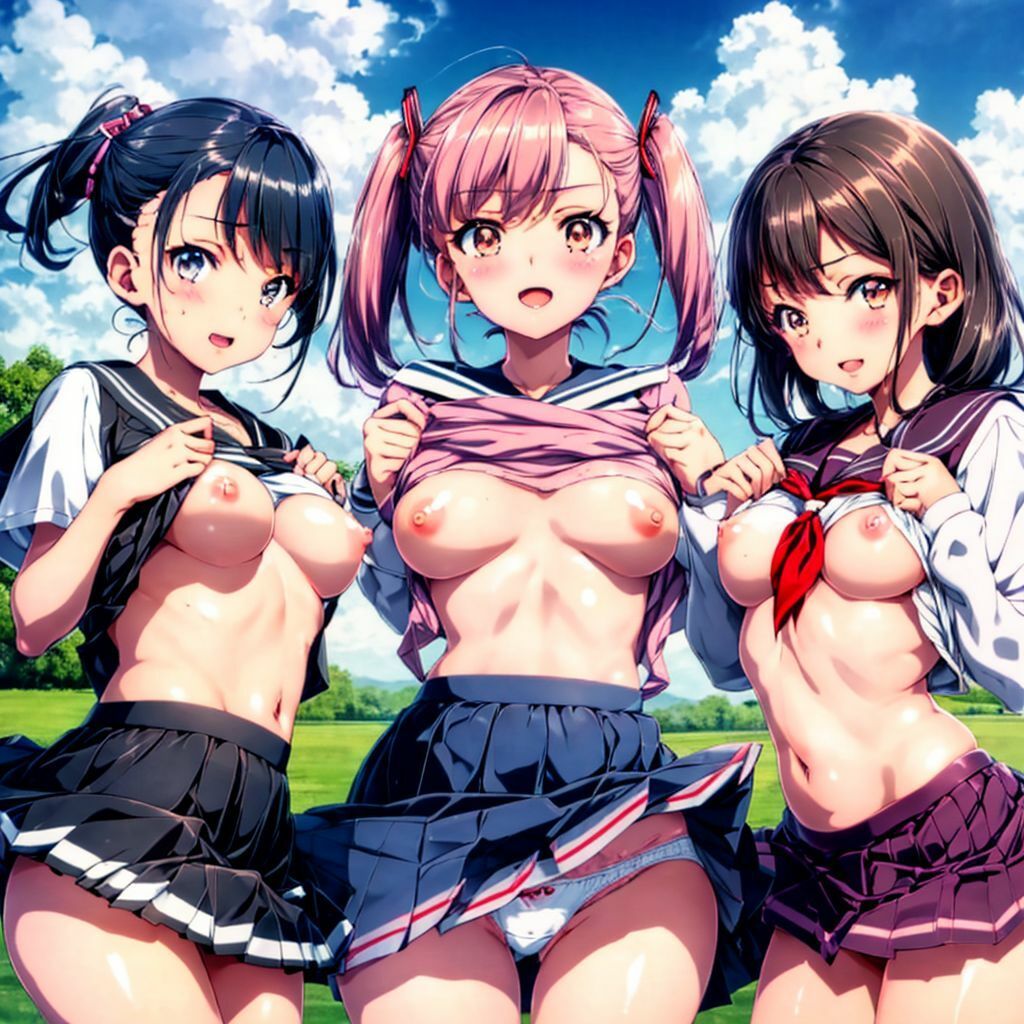 サンプル画像6:露出するのが当たり前の女の子たちがいる学校※美少女ハーレムAIイラスト※アニメ(AIイラスト冒険者) [d_276320]